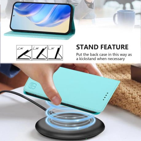 Чехол-книжка RC01 Dual-Folded Magnetic Suction RFID Leather на Infinix Note 60 / 60 Pro — мятно-зелёный