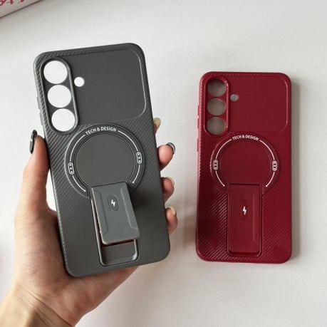 Противоударный чехол Carbon Fiber Texture (MagSafe) на Samsung Galaxy S25 FE 5G - черный