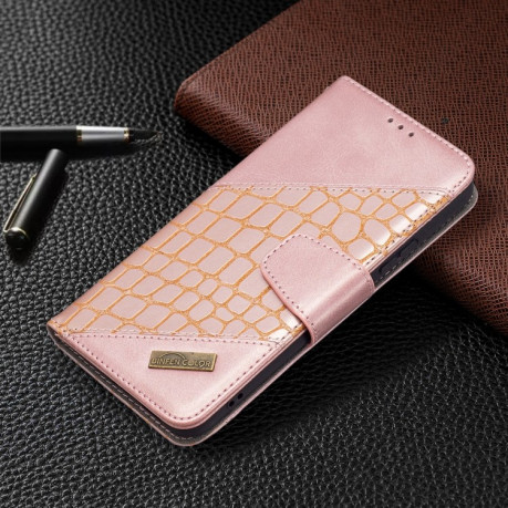Чехол-книжка Matching Color Crocodile Texture на Samsung Galaxy S22 Plus 5G - розовое золото