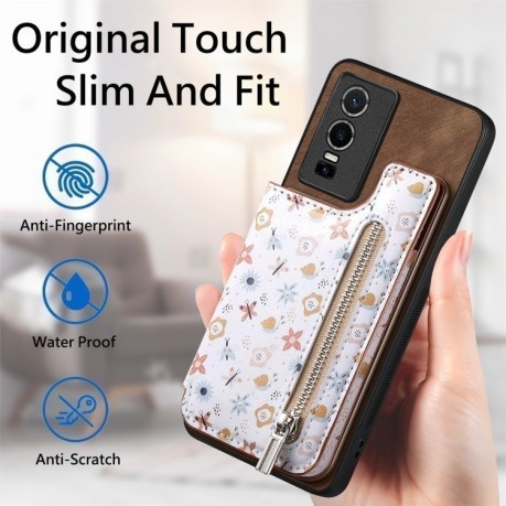 Протиударний чохол Retro Painted Zipper Wallet для Vivo Y76 5G - коричневий