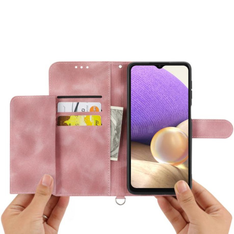 Чехол-книжка Skin-feel Flowers Embossed для Motorola Edge 60 Pro - розовый