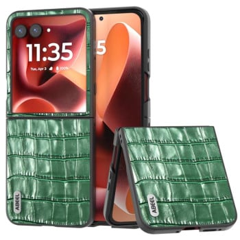 Противоударный чехол ABEEL Crocodile Texture Genuine Leather для Motorola Razr 60 Ultra - зелений