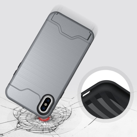 Протиударний чохол із слотом для кредитної картки на iPhone X/Xs Brushed Texture Protective Back Cover сірий