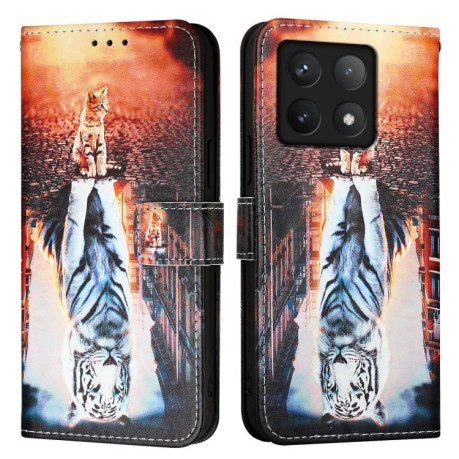 Чохол-книжка Colored Drawing Pattern Plain Weave Leather для Xiaomi 14T Pro - Cats And Tigers