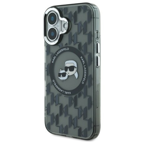 Оригинальный чехол Karl Lagerfeld IML Monogram Karl &amp; Choupette Head MagSafe для iPhone 16 - Black