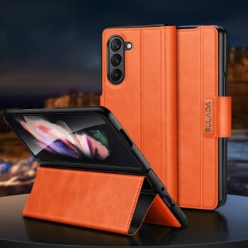 Кожаный чехол-книжка SULADA All-inclusive Magnetic Snap Flip Leather для Samsung Galaxy  Fold 6 - оранжевый