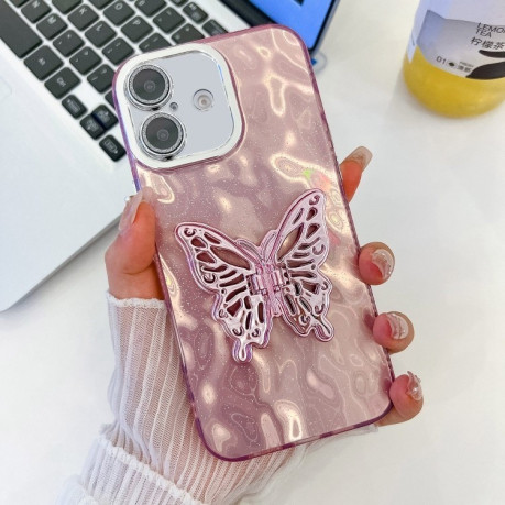 Чохол протиударний Plating Glitter Texture Butterfly для iPhone 16 - Pink Wrinkles