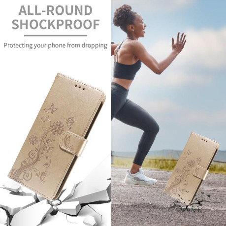 Чохол-книжка Embossed Butterfly Flowers для Xiaomi Redmi Note 14 4G 164.48mm - золотий