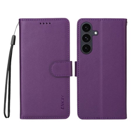 Чохол-книжка ENKAY RFID Blocking Wallet Kickstand з фактурою Litchi та магнітним хлястиком на Samsung Galaxy S25 FE 5G - фіолетовий