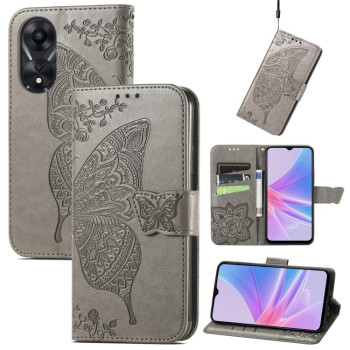 Чехол-книжка Butterfly Love Flower Embossed для OPPO A58 4G - серый
