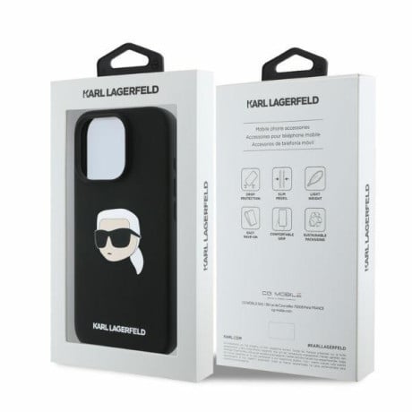 Оригінальний чохол Karl Lagerfeld Silicone Karl Head Print MagSafe для iPhone 16 Pro - black