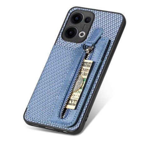 Противоударный чехол Carbon Fiber Horizontal Flip Zipper Wallet для OPPO Reno13 5G - синий