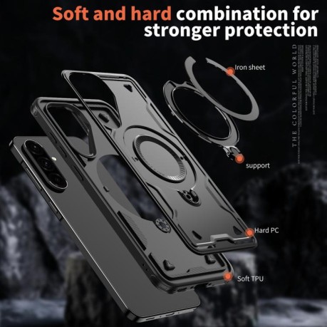 Противоударный чехол MagSafe Holder Armor PC Hybrid для Samsung Galaxy A56 5G - черный
