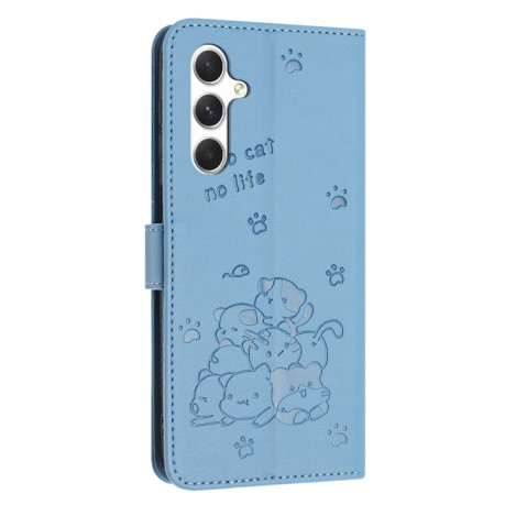 Чехол-книжка Embossed Kitten Phone Leather для Samsung Galaxy A56 5G - синий