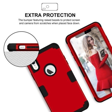 Противоударный чехол Dropproof 3 in 1 Silicone sleeve на iPhone XR -красный