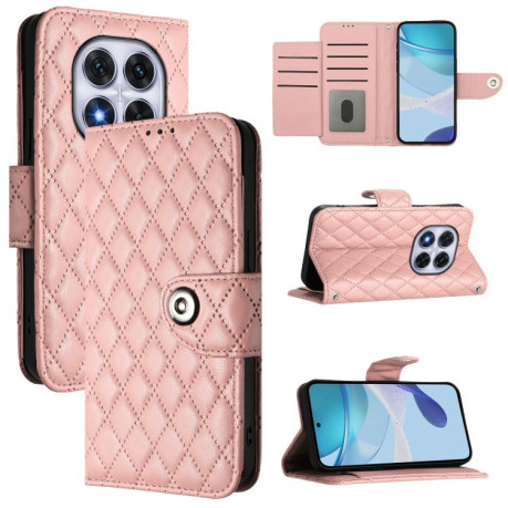 Чехол-книжка Rhombic Texture Flip Leather для Xiaomi Redmi Note 14 Pro 4G - розовый