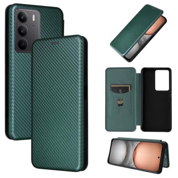 Чехол-книжка Carbon Fiber Texture на Realme C75 4G Global - зеленый