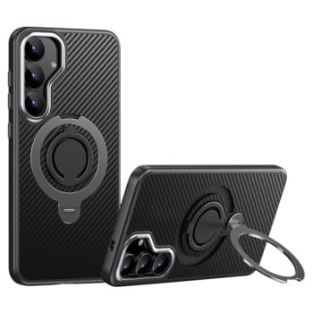 Протиударний чохол Carbon Fiber MagSafe 360 ​​Degree Rotating Holder для Samsung Galaxy S25+ 5G - чорно-сірий