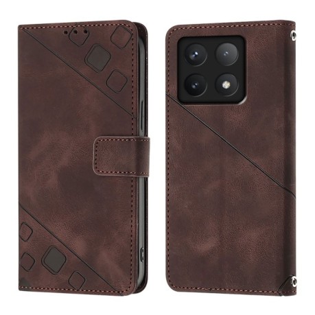 Чохол-книжка Skin-feel Embossed для Xiaomi 14T Pro - коричневий