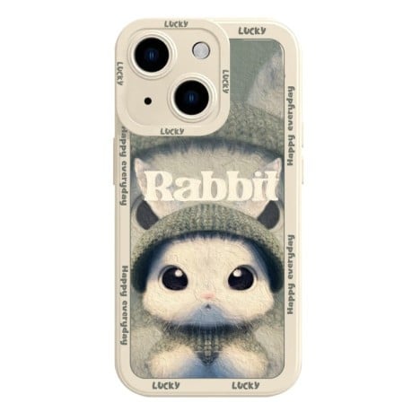 Силіконовий чохол Liquid Silicone Oil Painting Rabbit на iPhone 15 - бежево-зелений