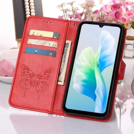 Чохол-книжка Embossed Butterfly для Vivo S10e 5G/V23e 4G/V23E 5G/Y75 4G - червоний