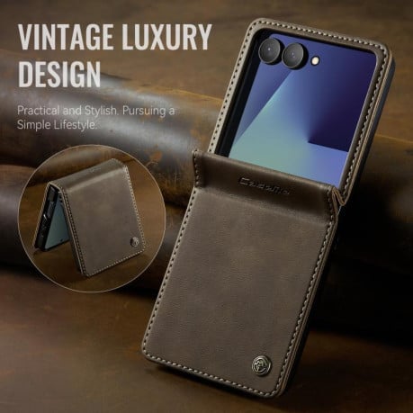 Чохол-книжка CaseMe 033 з фактурою Calf та захистом від сканування RFID на Samsung Galaxy Filp 7 5G - кавовий