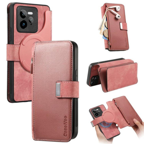 Чехол-книжка CaseNeo MagSafe RFID Anti-theft Zipper Wallet Retro Leather для Realme GT 7 Pro - розовый