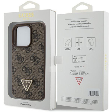 Оригинальный чехол Guess Leather Triangle Strass для iPhone 15 Pro - brown (GUHCP15LP4TDPW)