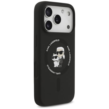 Оригінальний силіконовий чохол Karl Lagerfeld Silicone Karl&amp;Choupette Ring із MagSafe на iPhone 17 Pro - Black