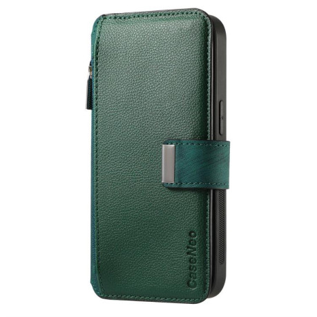 Чехол-книжка CaseNeo MagSafe RFID Anti-theft Zipper Wallet Retro Leather для Realme GT 7 Pro - зеленый