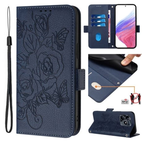 Чохол-книжка Embossed Rose RFID Anti-theft Leather для Realme Note 50 4G / C51 4G / C53 4G - синій