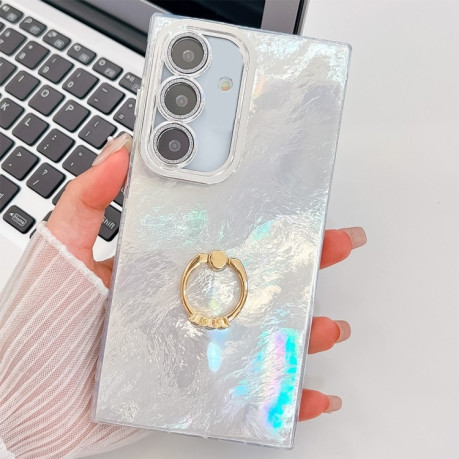 Протиударний чохол Plating Glitter Texture Ring Holder  для Samsung Galaxy A36 5G - White Tinfoil Texture 
