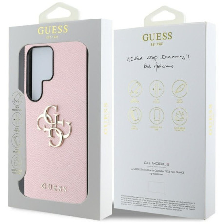 Оригинальный чехол Guess Grained Big 4G Logo Small Classic Logo для Samsung Galaxy S25 Ultra - Pink