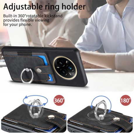 Чехол-книжка Retro Skin-feel Ring Card Wallet для Realme 13 Pro - черный