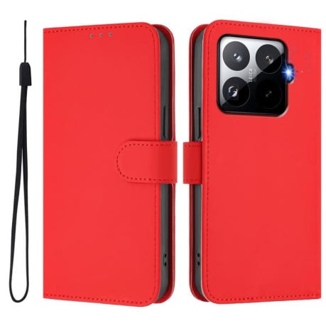 Чехол-книжка с мягким покрытием (Skin Feel) со шнурком на Xiaomi 15T Pro 5G - красный