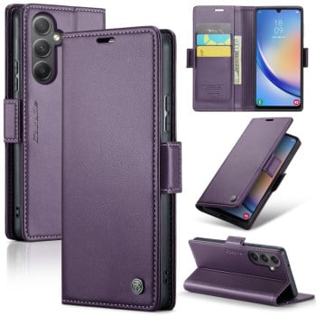 Чехол-книжка CaseMe 023 Butterfly Buckle Litchi Texture RFID Anti-theft Leather для Samsung Galaxy A34 5G - фиолетовый