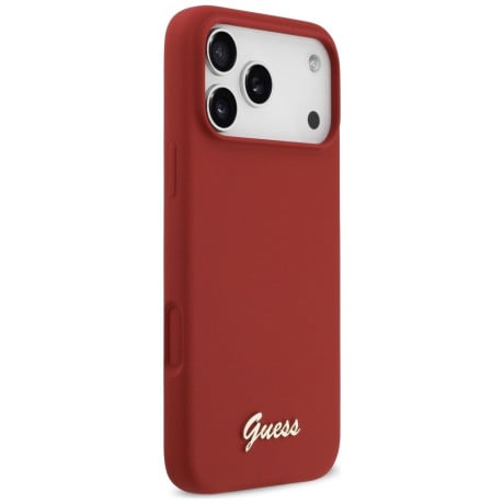 Оригинальный силиконовый чехол Guess Silicone Script Metal Logo с MagSafe на iPhone 17 Pro Max - Pink