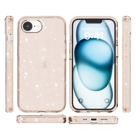 Противоударный чехол Terminator Style Glitter для iPhone 16e - золотой