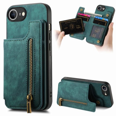 Протиударний чохол Retro Painted Zipper Wallet для iPhone 16e - зелений