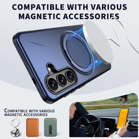 Чехол Metal Rotation Holder MagSafe TPU Hybrid PC с металлическим поворотным держателем и MagSafe для Samsung Galaxy S26 5G — тёмно-синий