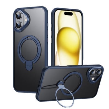 Чохол протиударний Double Ring MagSafe Magnetic Holder для iPhone 16 Plus - синій