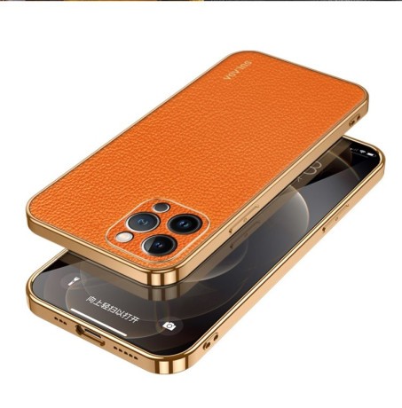Чехол SULADA Litchi Texture Leather на iPhone 15 Pro Max - оранжевый