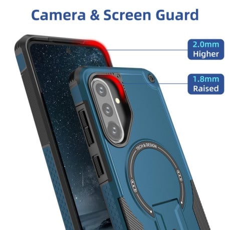 Противоударный чехол MagSafe Holder Armor PC Hybrid для Samsung Galaxy A36 / A56 5G - синий