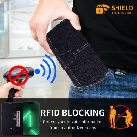 Чохол-книжка Litchi RFID для iPhone 14 Pro Max - чорний