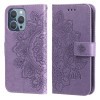 Чехол-книжка Flowers Embossing Pattern для iPhone 13 Pro - фиолетовый