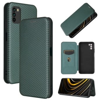Чехол-книжка Carbon Fiber Texture на Xiaomi Poco M3 - зеленый
