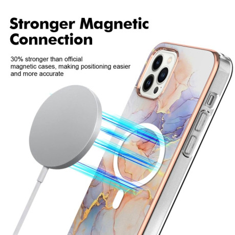 Противоударный чехол Marble Pattern Dual-side IMD Magsafe для iPhone 15 Pro - Marble