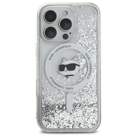 Оригінальний чохол Karl Lagerfeld Liquid Glitter Choupette Head Magsafe для iPhone 16 Pro - Clear