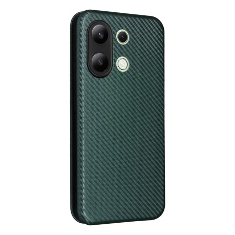 Чехол-книжка Carbon Fiber Texture на Xiaomi Redmi Note 13 4G - зеленый