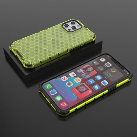 Противоударный чехол Honeycomb на iPhone 13 Pro Max - зеленый